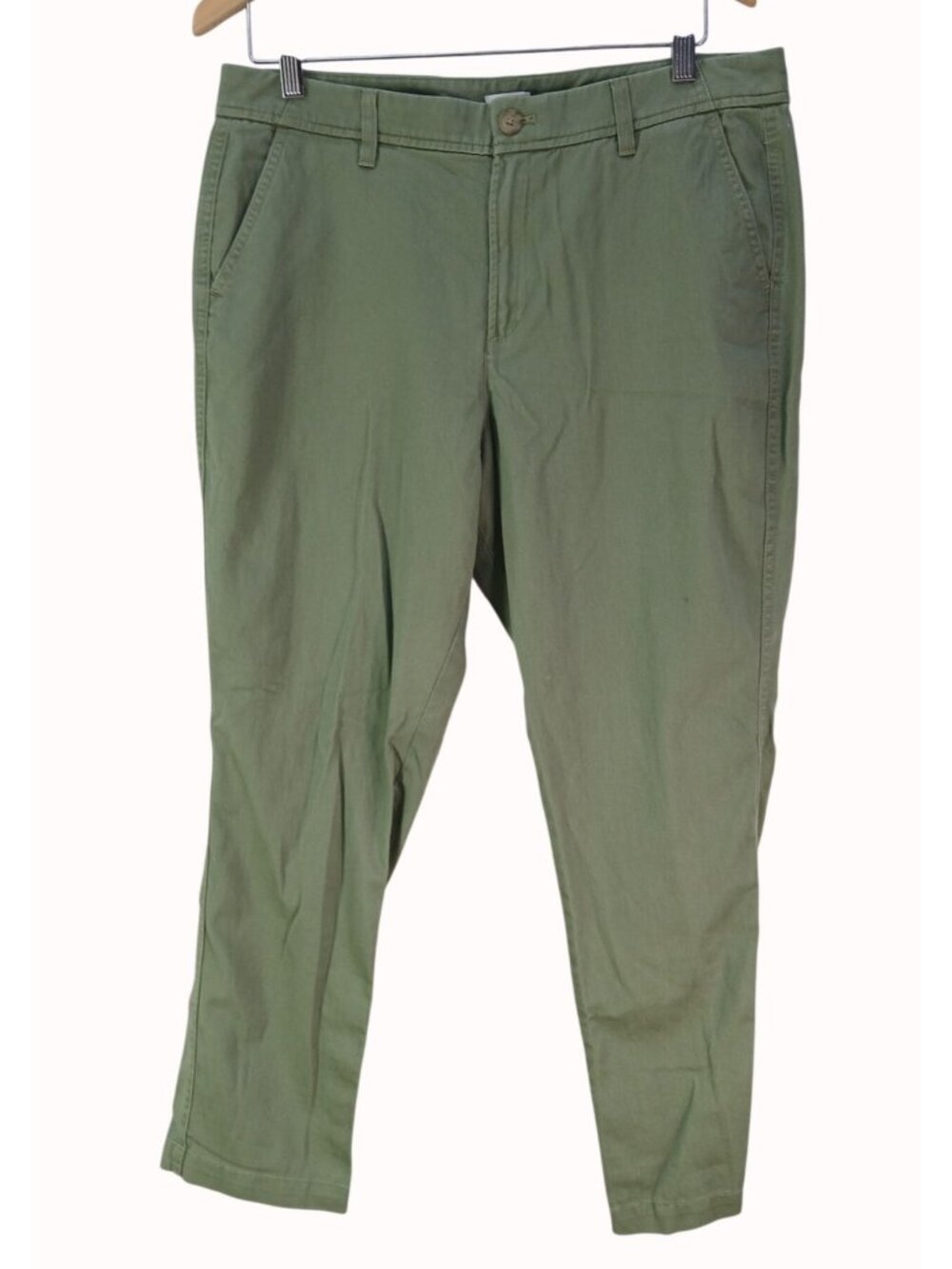 J. Crew Womens Olive Green Chino Pants Size 12 100% Cotton Casual Straight Leg